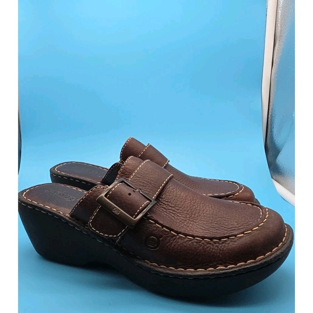 Women's Born Brown Leather Mule Clogs Size 9